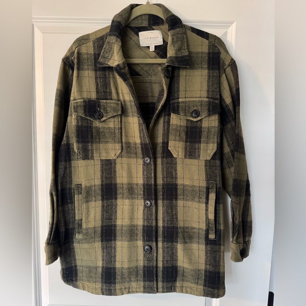 Lucky Brand Olive and Black Plaid Shacket